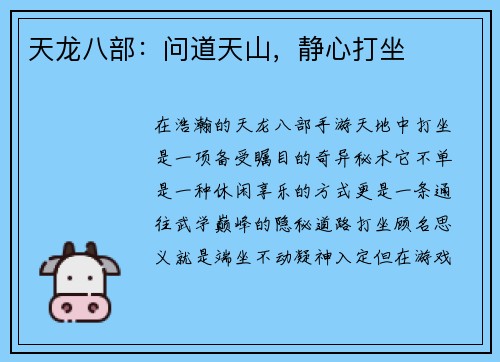 天龙八部：问道天山，静心打坐
