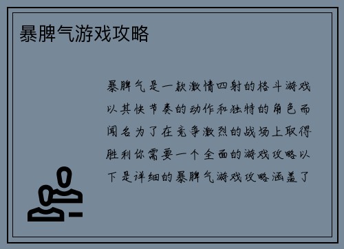 暴脾气游戏攻略