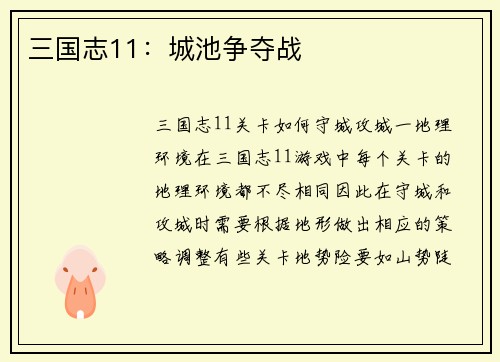三国志11：城池争夺战