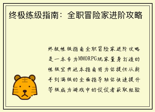 终极练级指南：全职冒险家进阶攻略